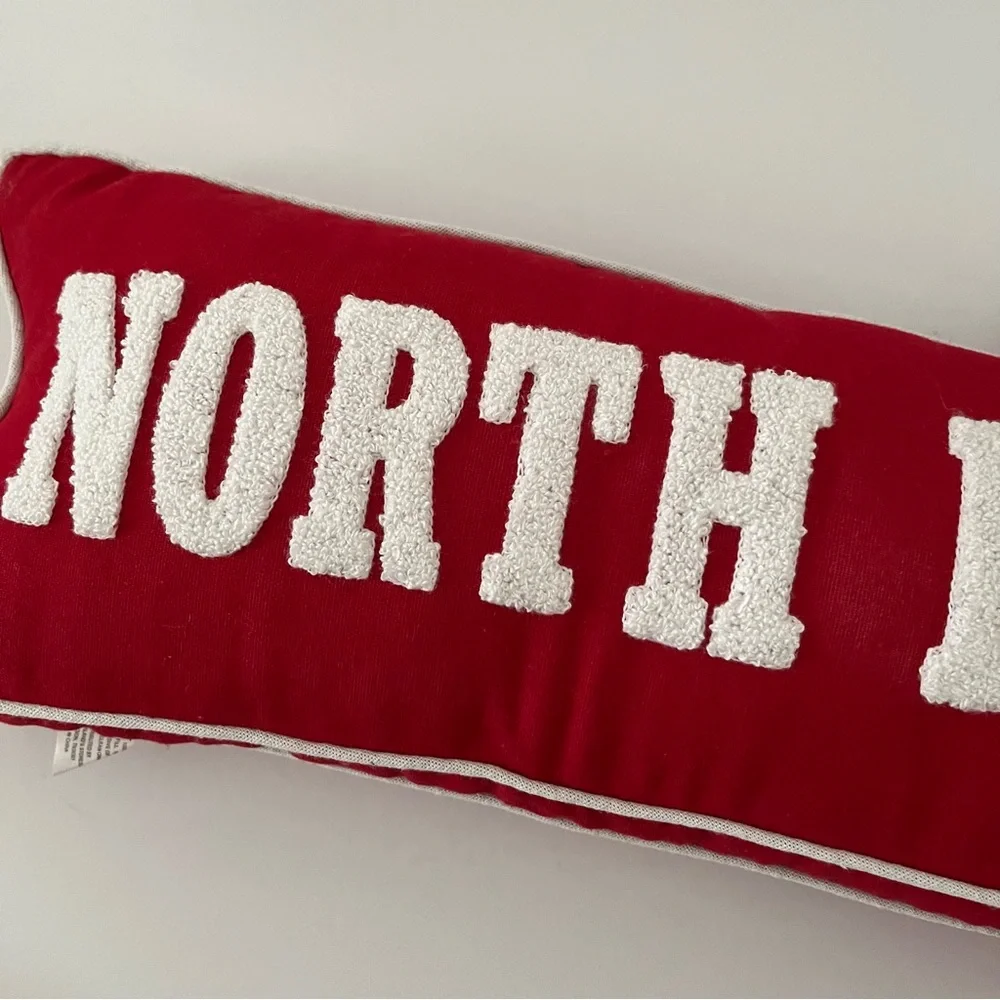 North Pole Arrow Decorative Pillow – Red & White Holiday Accent Christmas pillow